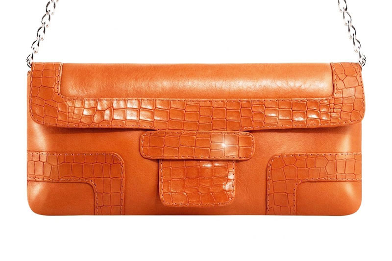 Dress clutch for wedding and parties in apricot orange leather - Profile view